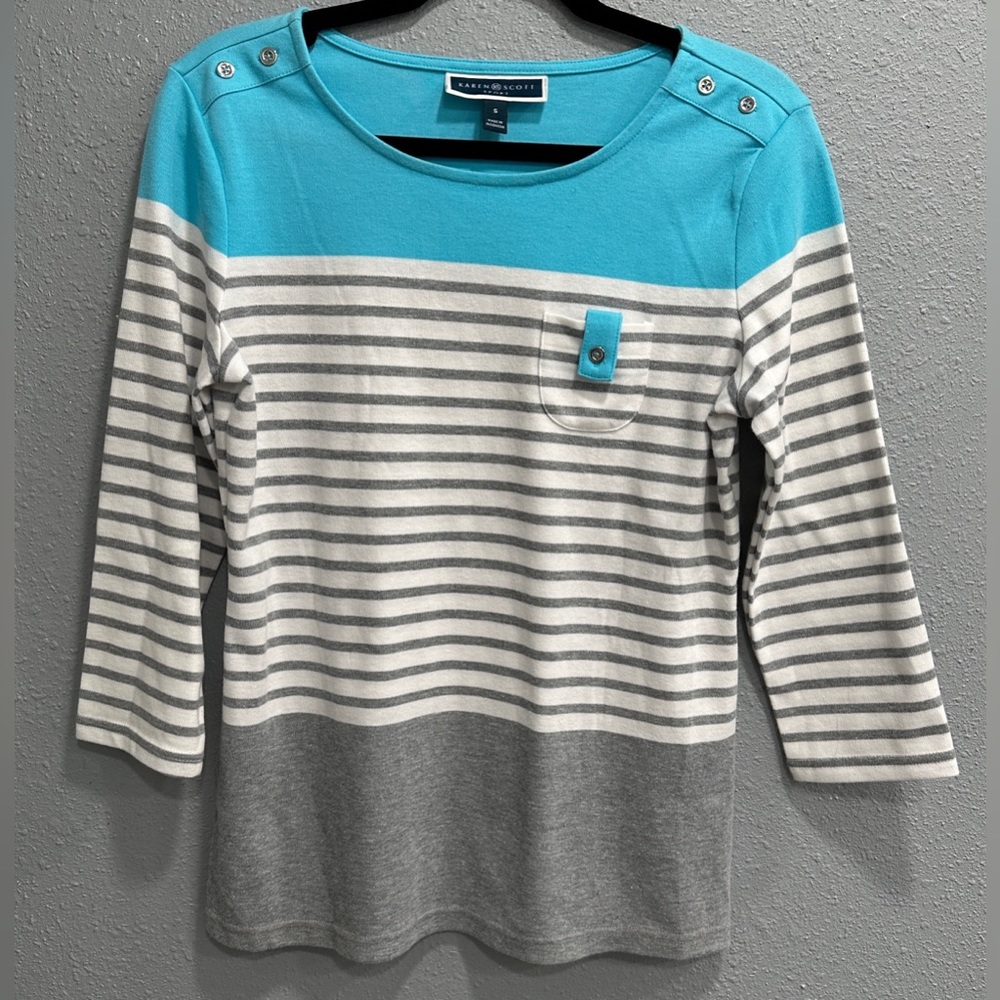 Karen Scott Sport | Women’s Colorblock & Stripe Cotton Blend Top, Size S